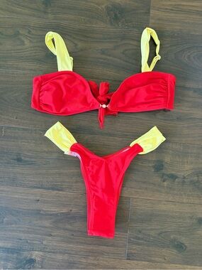 Red and Yellow Two-Piece Bikini Set